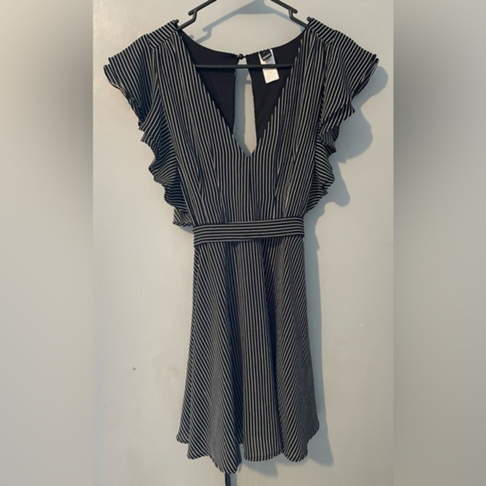 Windsor small black and white striped open back ruffle dress